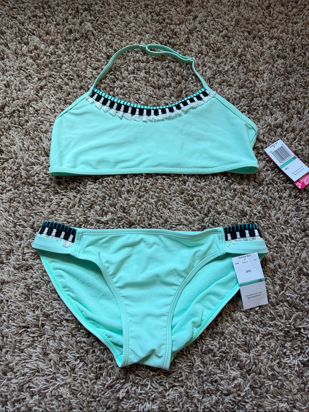 Gossip Girl 2 piece swimsuit, teal/mint Girls 16. NEW